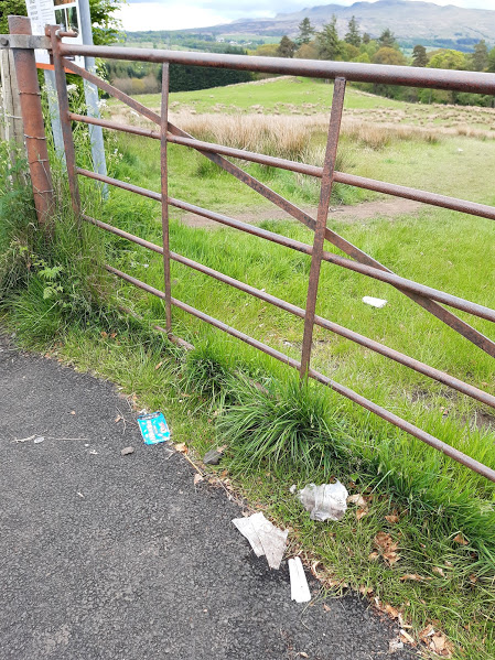 Litter discarded by humans in countryside